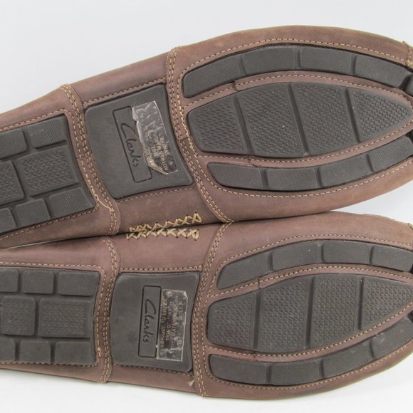 Clarks Mens Brown Leather Moc Toe Driving Loafers